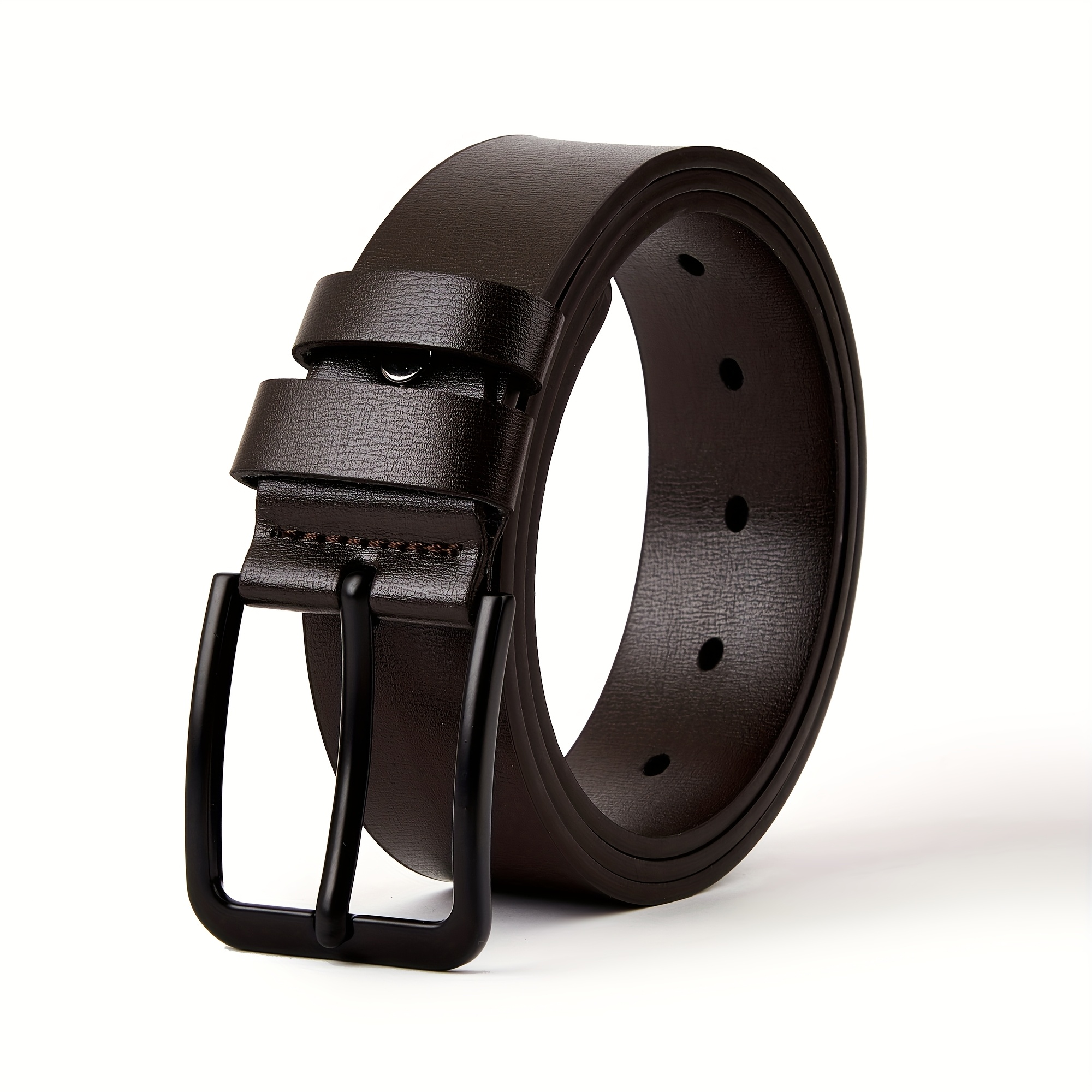 Men's Leather Belt with Square Alloy Buckle Adjustable Casual & Formal Dress Bel